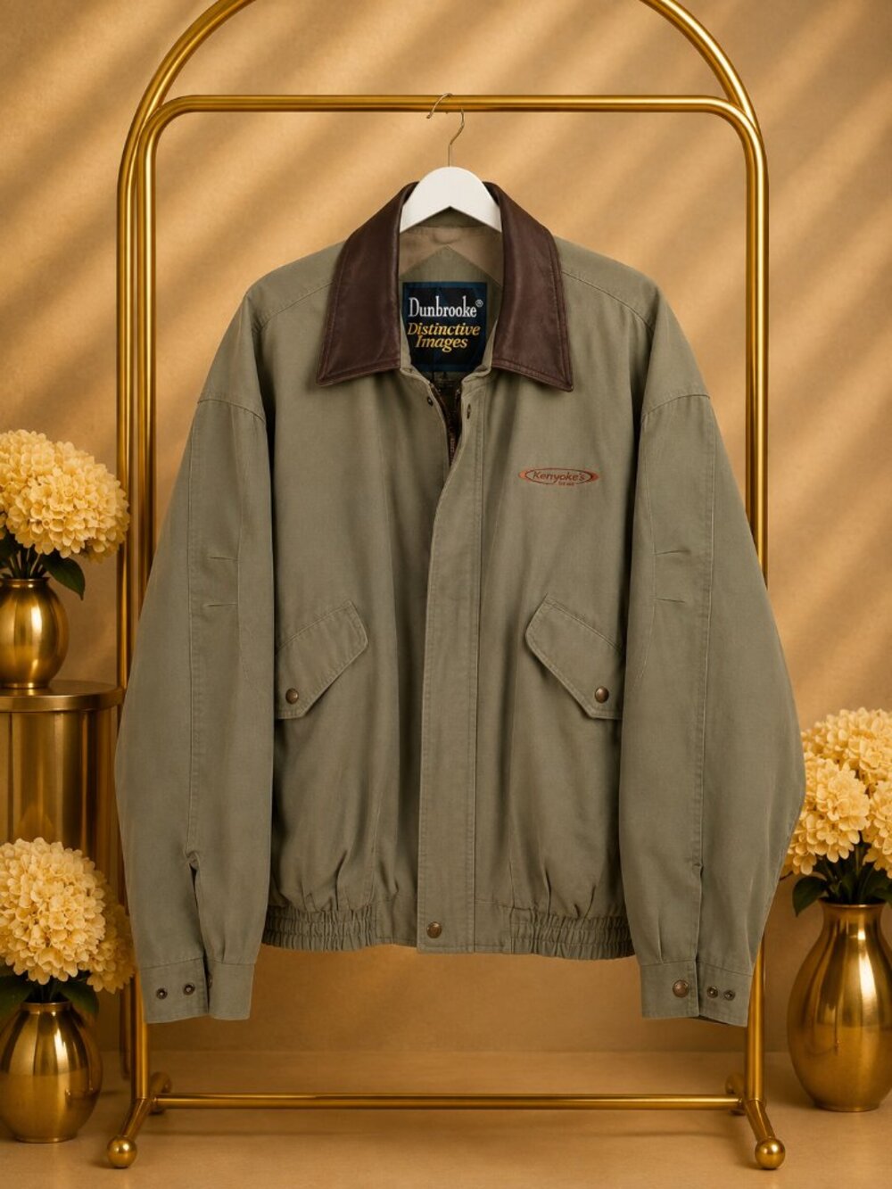 Vintage 90s Dunbrooke Navigator 8024 Olive Workwear Leather Collar Jacket XL